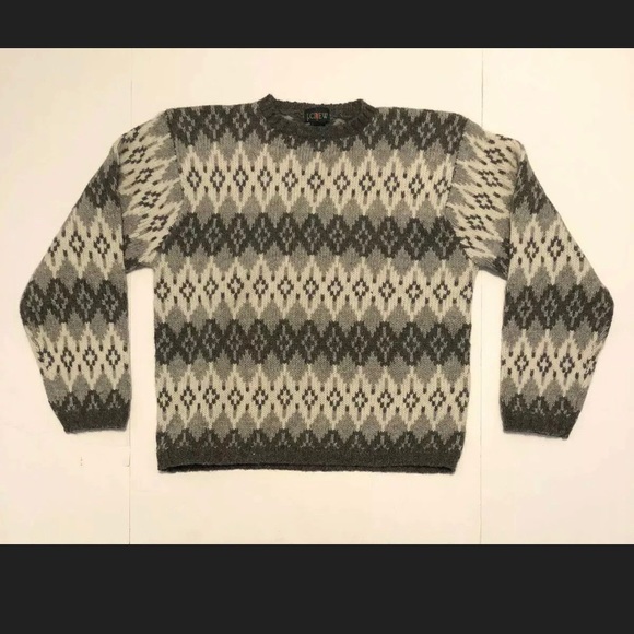Vintage J Crew Tribal Gray Sweater Wool Size Large - Picture 1 of 6